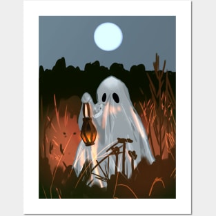 Halloween Ghost At Night with Lantern Posters and Art